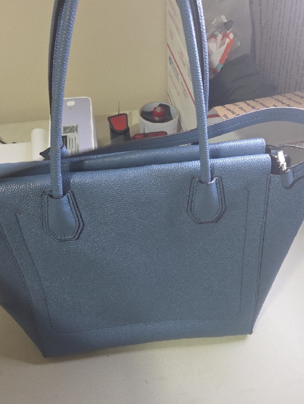 Michael Kors Mercer Denim Blue Saffiano Leather Tote with Lock Charm - Picture 7 of 7
